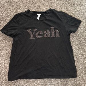 Black T-Shirt with 'Yeah' Sequin Design